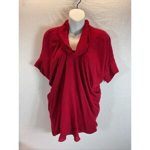 Yigal Azrouël  Red cowl neck short sleeve‎ blouse top size 0/ XS holiday festive